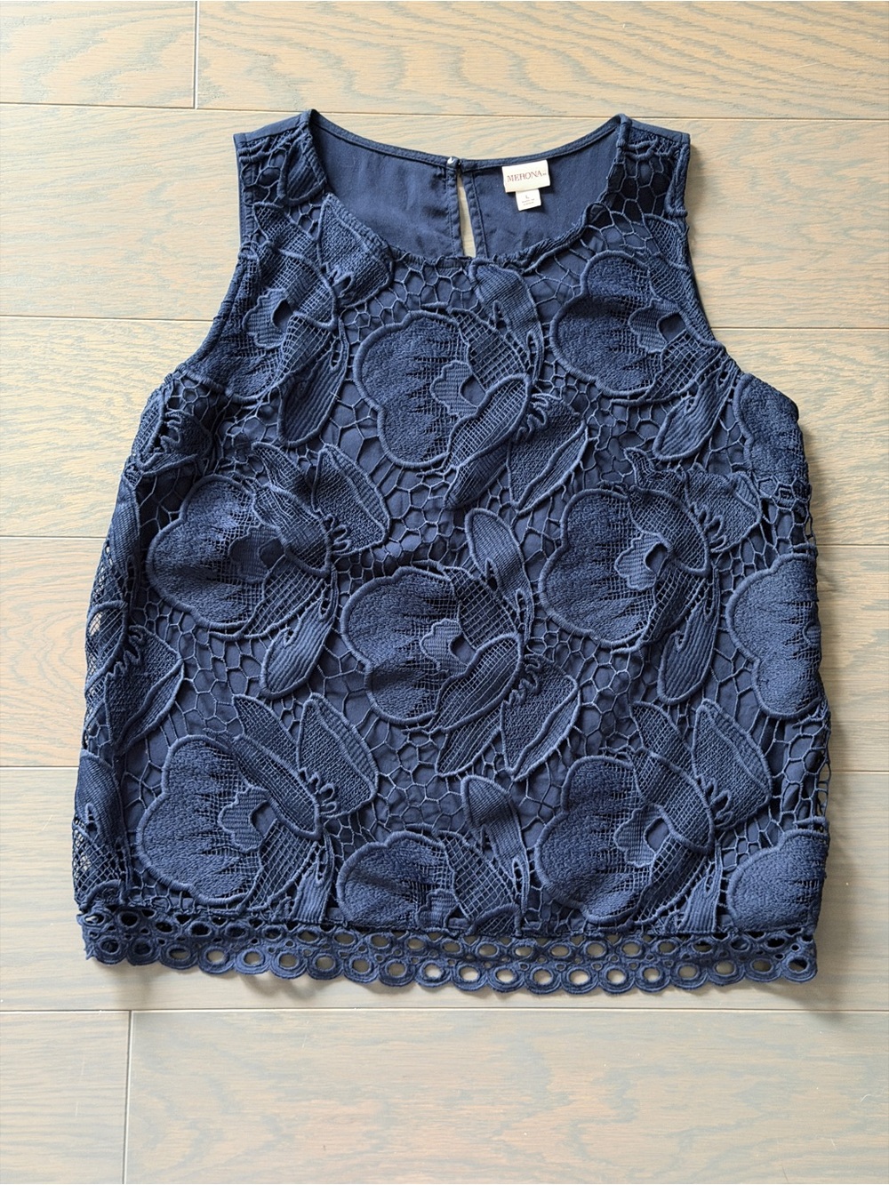 Merona Navy Floral Lace Shell Top